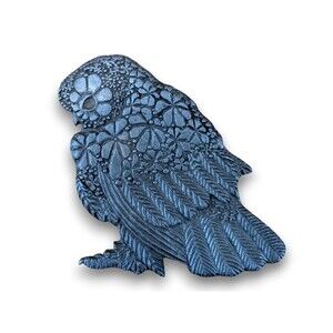 Vintage 70s Metzke Pewter Metal Medallion Floral Owl Bird Decor Signed 4''